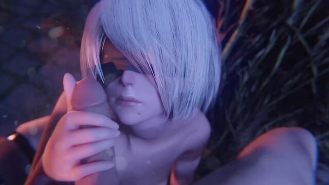 Android Yorha 2B BBC Oral Sex Minet Blowjob Deepthroat Facefuck