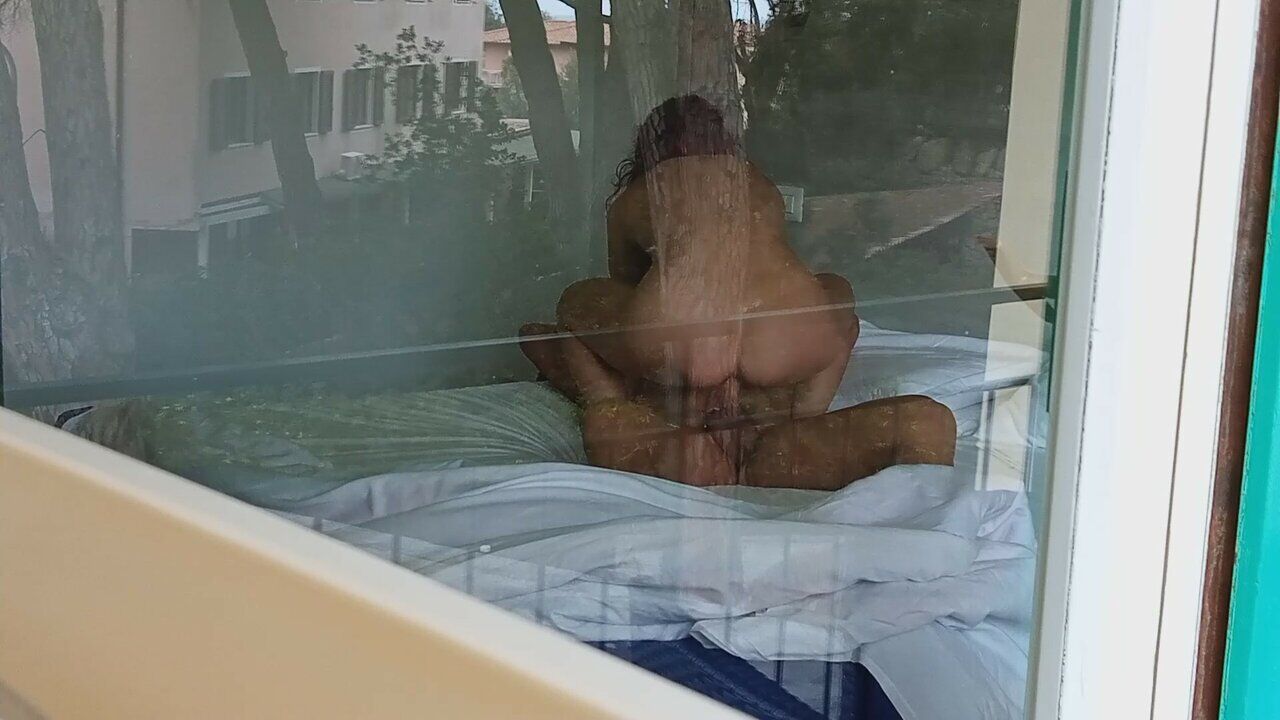 Voyeur caught neighbors fucking in front of open window, i love watching  ass of that hot milf while she riding huge cock смотреть онлайн или скачать